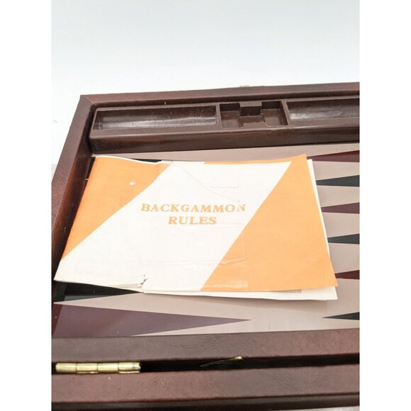 Vintage Backgammon Complete Small Travel Faux Leather Board Game - Picture 4 of 10